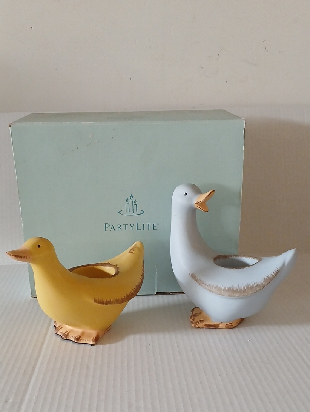 Partylite Pastel Blue & Yellow Duck Tea Light Candleholder Set Of 2 Retired